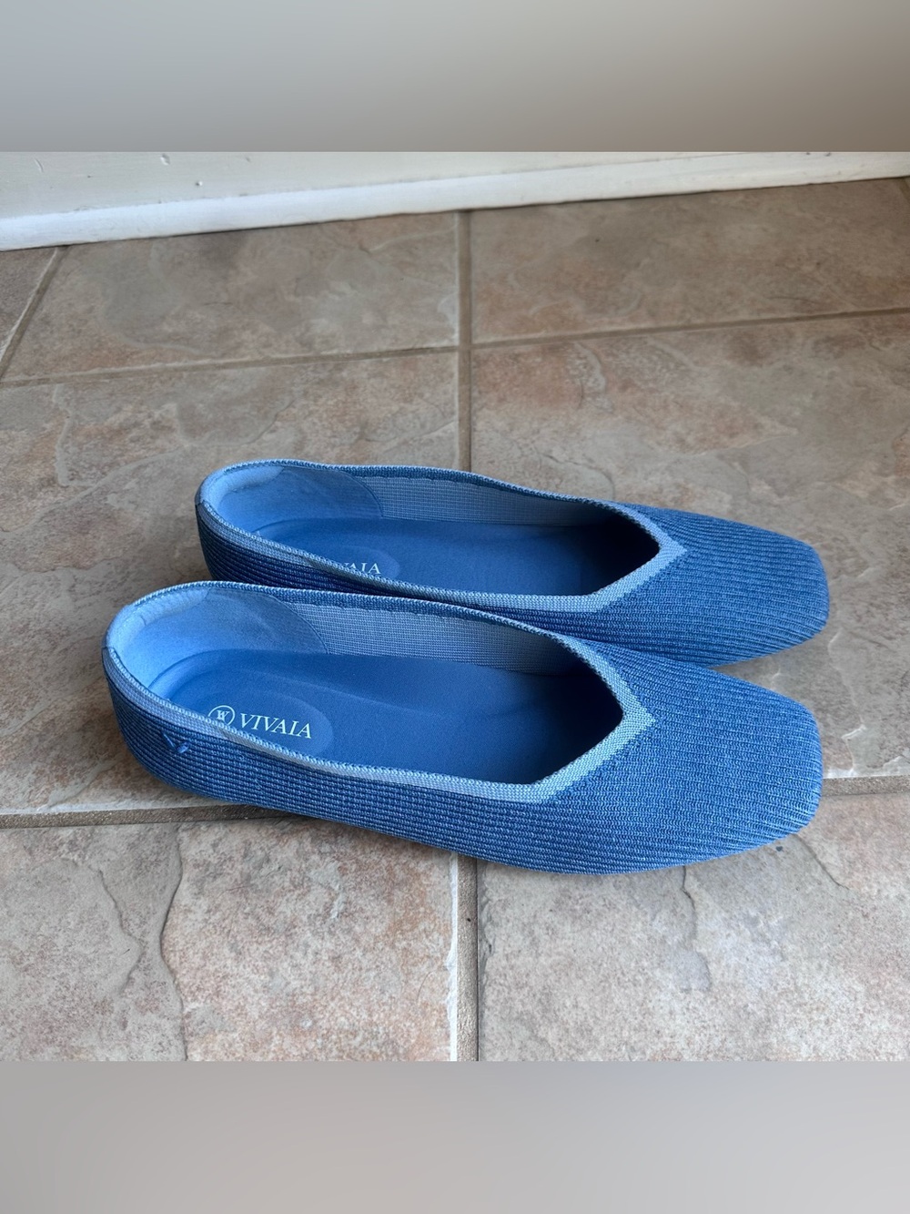 VIVAIA Margot 2.0 Square Toe Knitted Flats Shoes Denim Blue